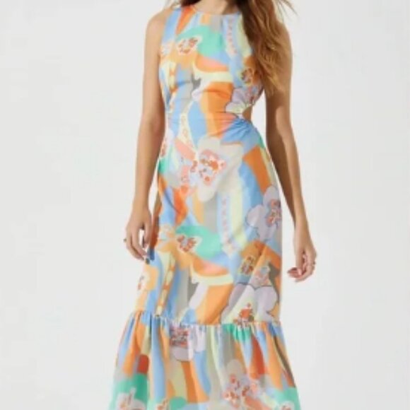 Astr Dresses & Skirts - NWOT ASTR the Label High Neck Open Back Midi Dress - Orange blue multi - Size L